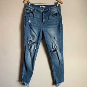 Kancan Skinny Jeans Distressed Blue Size 30 Womens Fray Hem Stretch Casual